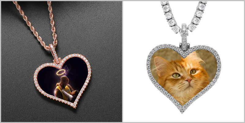 custom mens photo heart jewelry wholesale customized hip hop jewelry pendants bulk personalized heart shaped photo necklaces tennis chain